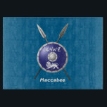 Maccabee Shield And Spears Cutting Board<br><div class="desc">A depiction of a Maccabee's shield and two spears. The shield is adorned by a lion and text reading "Yisrael" (Israel) in the Paleo-Hebrew alphabet. Text reading "Maccabee" also appears. The Maccabees were Jewish rebels who freed Judea from the yoke of the Seleucid Empire. Chanukkah is not just a mid-winter...</div>