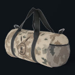 Maccabee Shield And Spears - Desert  Duffle Bag<br><div class="desc">A military brown "subdued" style depiction of a Maccabee's shield and two spears on a desert camo background. The shield is adorned by a lion and text reading "Yisrael" (Israel) in the Paleo-Hebrew alphabet. Modern Hebrew text reading "Maccabee" also appears. Customize by adding your own additional text. The Maccabees were...</div>