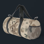 Maccabee Shield And Spears - Desert  Duffle Bag<br><div class="desc">A military brown "subdued" style depiction of a Maccabee's shield and two spears on a desert camo background. The shield is adorned by a lion and text reading "Yisrael" (Israel) in the Paleo-Hebrew alphabet. Modern Hebrew text reading "Maccabee" also appears. Customize by adding your own additional text. The Maccabees were...</div>