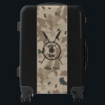 Maccabee Shield And Spears - Desert Luggage<br><div class="desc">A military brown "subdued" style depiction of a Maccabee's shield and two spears on a desert camo background. The shield is adorned by a lion and text reading "Yisrael" (Israel) in the Paleo-Hebrew alphabet. Add your own text. The Maccabees were Jewish rebels who freed Judea from the yoke of the...</div>