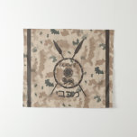 Maccabee Shield And Spears - Desert Tapestry<br><div class="desc">A military brown "subdued" style depiction of a Maccabee's shield and two spears on a desert camo background. The shield is adorned by a lion and text reading "Yisrael" (Israel) in the Paleo-Hebrew alphabet. Modern Hebrew text reading "Maccabee" also appears. The Maccabees were Jewish rebels who freed Judea from the...</div>