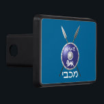 Maccabee Shield And Spears Hitch Cover<br><div class="desc">Chag Sameach! A depiction of a Maccabee's shield and two spears. The shield is adorned by a lion and text reading "Yisrael" (Israel) in the Paleo-Hebrew alphabet. Modern Hebrew text reading "Maccabee" also appears. The Maccabees were Jewish rebels who freed Judea from the yoke of the Seleucid Empire. Chanukkah is...</div>