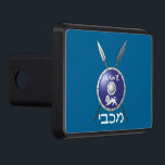 Maccabee Shield And Spears Hitch Cover<br><div class="desc">Chag Sameach! A depiction of a Maccabee's shield and two spears. The shield is adorned by a lion and text reading "Yisrael" (Israel) in the Paleo-Hebrew alphabet. Modern Hebrew text reading "Maccabee" also appears. The Maccabees were Jewish rebels who freed Judea from the yoke of the Seleucid Empire. Chanukkah is...</div>