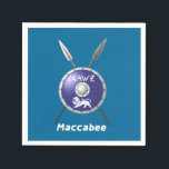 Maccabee Shield And Spears Napkins<br><div class="desc">A depiction of a Maccabee's shield and two spears. The shield is adorned by a lion and text reading "Yisrael" (Israel) in the Paleo-Hebrew alphabet. English text "Maccabee" also appears. The Maccabees were Jewish rebels who freed Judea from the yoke of the Seleucid Empire. Chanukkah is not just a mid-winter...</div>