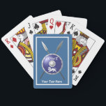 Maccabee Shield And Spears Poker Cards<br><div class="desc">Chag Sameach! A depiction of a Maccabee's shield and two spears. The shield is adorned by a lion and text reading "Yisrael" (Israel) in the Paleo-Hebrew alphabet. Add your own text. The Maccabees were Jewish rebels who freed Judea from the yoke of the Seleucid Empire. Chanukkah is not just a...</div>