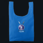 Maccabee Shield And Spears Reusable Bag<br><div class="desc">A depiction of a Maccabee's shield and two spears. The shield is adorned by a lion and text reading "Yisrael" (Israel) in the Paleo-Hebrew alphabet. Modern Hebrew text reading "Maccabee" also appears. The Maccabees were Jewish rebels who freed Judea from the yoke of the Seleucid Empire. Chanukkah is not just...</div>