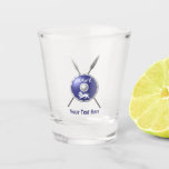 Maccabee Shield And Spears Shot Glass<br><div class="desc">Chag Sameach! A depiction of a Maccabee's shield and two spears. The shield is adorned by a lion and text reading "Yisrael" (Israel) in the Paleo-Hebrew alphabet. Add your own text. The Maccabees were Jewish rebels who freed Judea from the yoke of the Seleucid Empire. Chanukkah is not just a...</div>