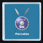 Maccabee Shield And Spears Silver Finish Lapel Pin<br><div class="desc">A depiction of a Maccabee's shield and two spears. The shield is adorned by a lion and text reading "Yisrael" (Israel) in the Paleo-Hebrew alphabet. English text "Maccabee" also appears. The Maccabees were Jewish rebels who freed Judea from the yoke of the Seleucid Empire. Chanukkah is not just a mid-winter...</div>