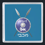 Maccabee Shield And Spears Silver Finish Lapel Pin<br><div class="desc">A depiction of a Maccabee's shield and two spears. The shield is adorned by a lion and text reading "Yisrael" (Israel) in the Paleo-Hebrew alphabet. "Maccabee" also appears in modern Hebrew. The Maccabees were Jewish rebels who freed Judea from the yoke of the Seleucid Empire. Chanukkah is not just a...</div>