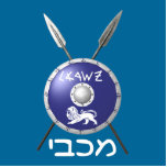 Maccabee Shield And Spears Statuette<br><div class="desc">A depiction of a Maccabee's shield and two spears. The shield is adorned by a lion and text reading "Yisrael" (Israel) in the Paleo-Hebrew alphabet. "Maccabee" also appears in modern Hebrew. The Maccabees were Jewish rebels who freed Judea from the yoke of the Seleucid Empire. Chanukkah is not just a...</div>