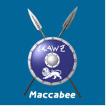 Maccabee Shield And Spears Statuette<br><div class="desc">A depiction of a Maccabee's shield and two spears. The shield is adorned by a lion and text reading "Yisrael" (Israel) in the Paleo-Hebrew alphabet. English text reading "Maccabee" also appears. The Maccabees were Jewish rebels who freed Judea from the yoke of the Seleucid Empire. Chanukkah is not just a...</div>