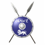 Maccabee Shield And Spears Statuette<br><div class="desc">A depiction of a Maccabee's shield and two spears. The shield is adorned by a lion and text reading "Yisrael" (Israel) in the Paleo-Hebrew alphabet. The Maccabees were Jewish rebels who freed Judea from the yoke of the Seleucid Empire. Chanukkah is not just a mid-winter festival featuring candles and fried...</div>