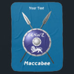 Maccabee Shield And Spears Swaddle Blanket<br><div class="desc">A depiction of a Maccabee's shield and two spears. The shield is adorned by a lion and text reading "Yisrael" (Israel) in the Paleo-Hebrew alphabet. English text "Maccabee" also appears. Add your own additional text. The Maccabees were Jewish rebels who freed Judea from the yoke of the Seleucid Empire. Chanukkah...</div>