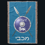 Maccabee Shield And Spears Throw Blanket<br><div class="desc">A depiction of a Maccabee's shield and two spears. The shield is adorned by a lion and text reading "Yisrael" (Israel) in the Paleo-Hebrew alphabet. "Maccabee" also appears in modern Hebrew. The Maccabees were Jewish rebels who freed Judea from the yoke of the Seleucid Empire. Chanukkah is not just a...</div>