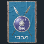 Maccabee Shield And Spears Throw Blanket<br><div class="desc">A depiction of a Maccabee's shield and two spears. The shield is adorned by a lion and text reading "Yisrael" (Israel) in the Paleo-Hebrew alphabet. "Maccabee" also appears in modern Hebrew. The Maccabees were Jewish rebels who freed Judea from the yoke of the Seleucid Empire. Chanukkah is not just a...</div>