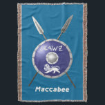 Maccabee Shield And Spears Throw Blanket<br><div class="desc">A depiction of a Maccabee's shield and two spears. The shield is adorned by a lion and text reading "Yisrael" (Israel) in the Paleo-Hebrew alphabet. English text reading "Maccabee" also appears. The Maccabees were Jewish rebels who freed Judea from the yoke of the Seleucid Empire. Chanukkah is not just a...</div>
