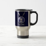 Maccabee Shield And Spears Travel Mug<br><div class="desc">A depiction of a Maccabee's shield and two spears. The shield is adorned by a lion and text reading "Yisrael" (Israel) in the Paleo-Hebrew alphabet. "Maccabee" also appears in modern Hebrew. The Maccabees were Jewish rebels who freed Judea from the yoke of the Seleucid Empire. Chanukkah is not just a...</div>