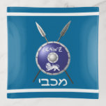 Maccabee Shield And Spears Trinket Tray<br><div class="desc">A depiction of a Maccabee's shield and two spears. The shield is adorned by a lion and text reading "Yisrael" (Israel) in the Paleo-Hebrew alphabet. Modern Hebrew text reading "Maccabee" also appears. The Maccabees were Jewish rebels who freed Judea from the yoke of the Seleucid Empire. Chanukkah is not just...</div>