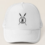 Maccabee Shield And Spears Trucker Hat<br><div class="desc">A black military "subdued" style depiction of a Maccabee's shield and two spears. The shield is adorned by a lion and text reading "Yisrael" (Israel) in the Paleo-Hebrew alphabet. The Maccabees were Jewish rebels who freed Judea from the yoke of the Seleucid Empire. Chanukkah is not just a mid-winter festival...</div>