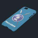 Maccabee Shield And Spears iPhone SE/8/7 Case<br><div class="desc">A depiction of a Maccabee's shield and two spears. The shield is adorned by a lion and text reading "Yisrael" (Israel) in the Paleo-Hebrew alphabet. English text reading "Maccabee" also appears. The Maccabees were Jewish rebels who freed Judea from the yoke of the Seleucid Empire. Chanukkah is not just a...</div>