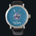 Maccabee Shield And Spears Watch<br><div class="desc">A depiction of a Maccabee's shield and two spears. The shield is adorned by a lion and text reading "Yisrael" (Israel) in the Paleo-Hebrew alphabet. Modern Hebrew text reading "Maccabee" also appears. The Maccabees were Jewish rebels who freed Judea from the yoke of the Seleucid Empire. Chanukkah is not just...</div>