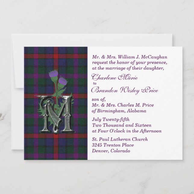 MacCaughan Clan Tartan Plaid Wedding Invitation (Front)