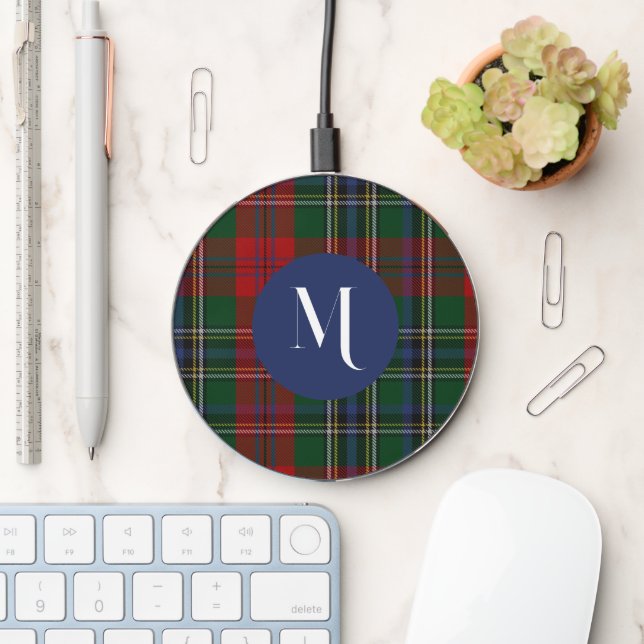 MacClain Plaid Monogrammed Wireless Charger (Desk)