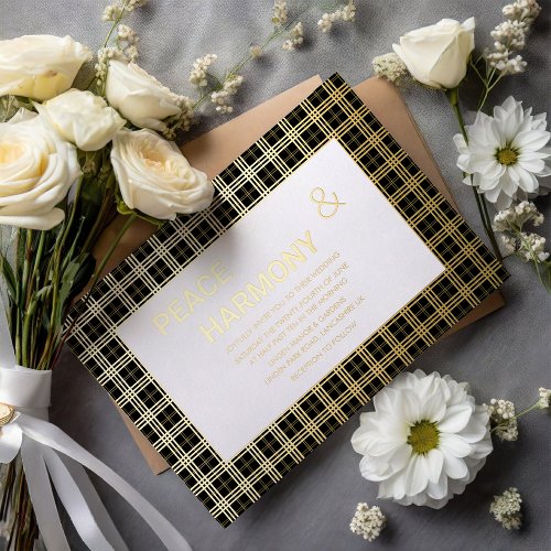 MacClan Tartan Black White Gold Pattern Wedding Foil Invitation