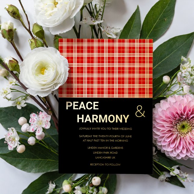 MacClan Tartan Red Black Gold Pattern Wedding Foil Invitation (Creator Uploaded)