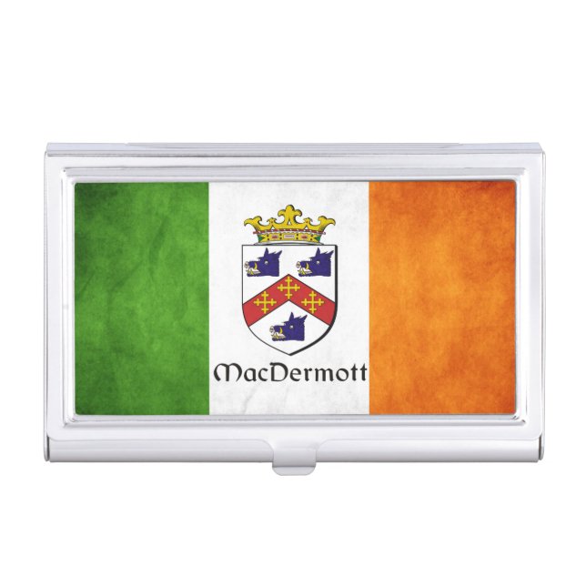 MacDermott Family Crest Irish Flag   Business Card Case (Front)