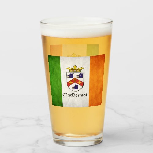 MacDermott Surname on Irish Flag Glass