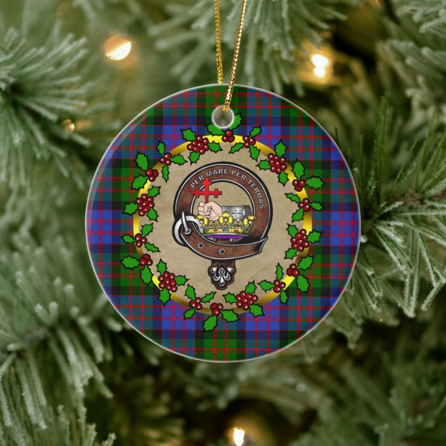 MacDonald Badge & Tartan Personalized Christmas Ceramic Ornament (Tree)