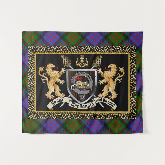 MacDonald Clan Badge & Motto w/Lions Tapestry (Front (Horizontal))