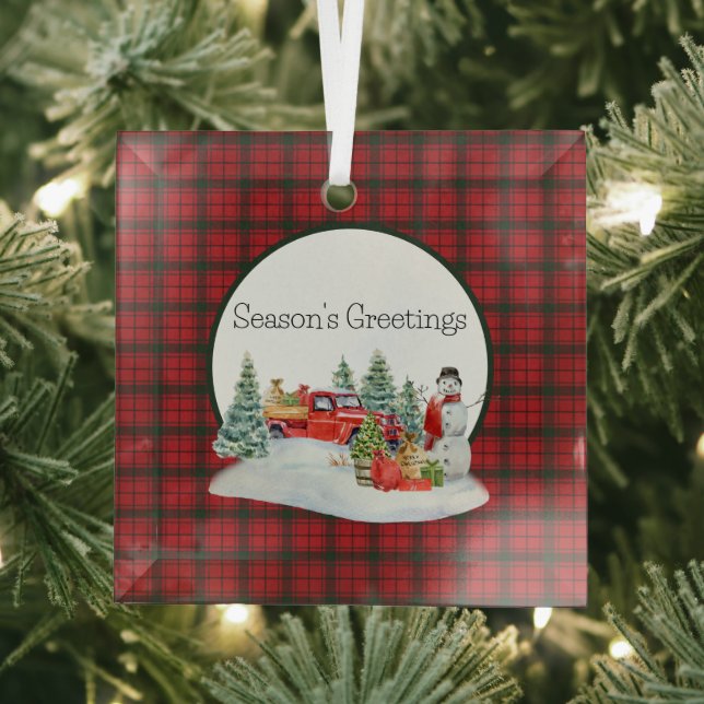 MacDonald of Isles Red Modern Scottish Tartan  Glass Ornament (Insitu)
