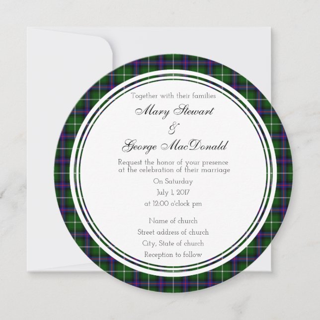 MacDonald Of The Isles Scottish Wedding Round Invitation (Front)