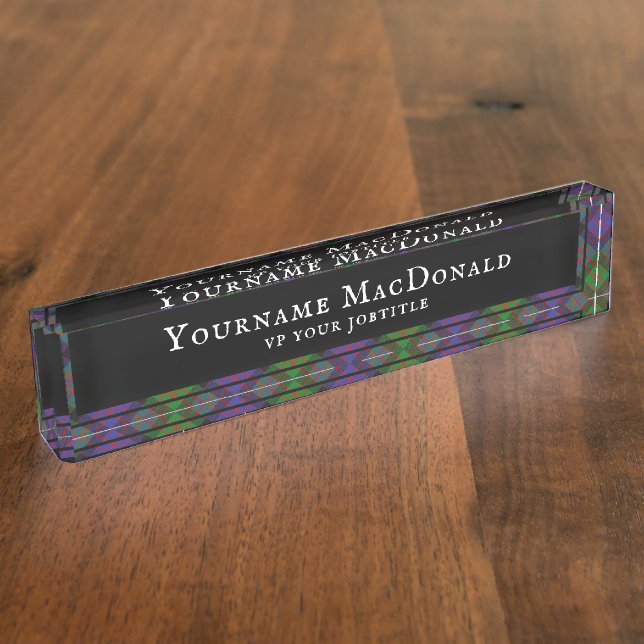 MacDonald Scottish Clan Tartan Plaid Pattern Desk Name Plate (Side)