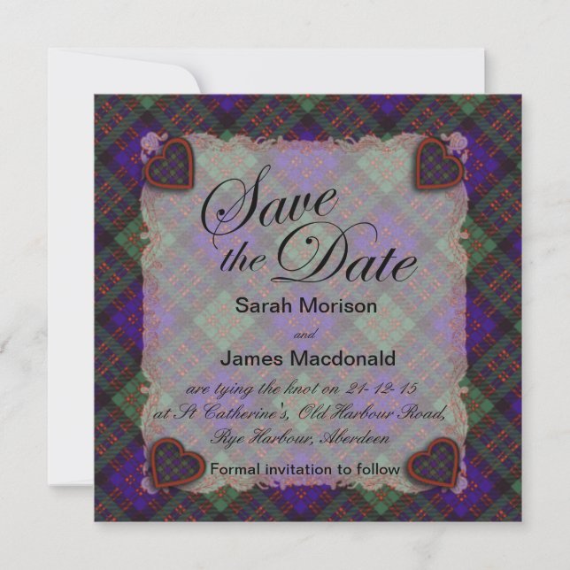 Macdonald Scottish clan tartan - Plaid Save The Date (Front)