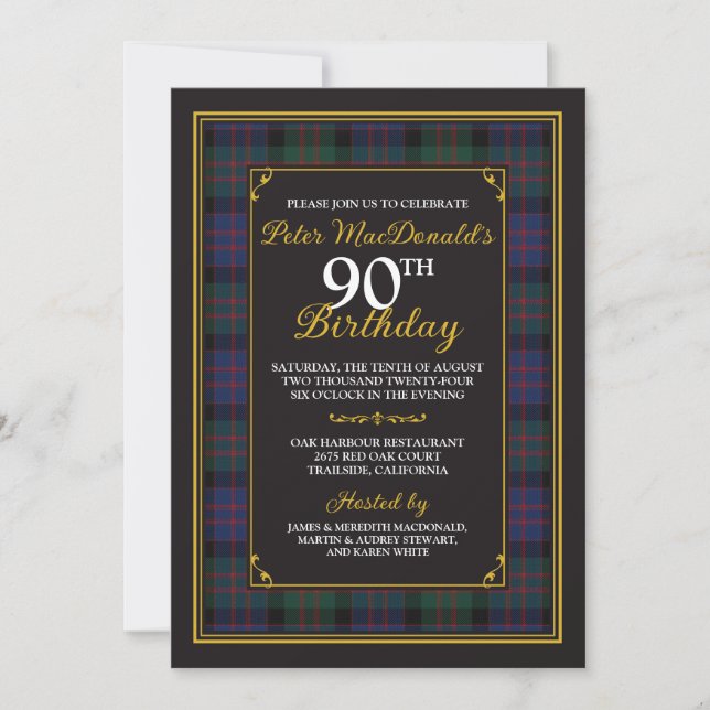 MacDonald Tartan 90th Birthday Invitation (Front)
