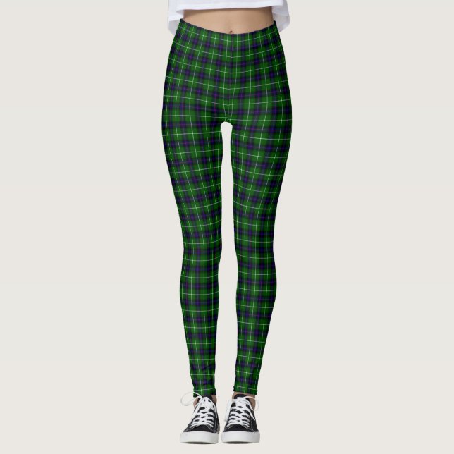 MacDonald tartan green blue plaid Leggings (Front)