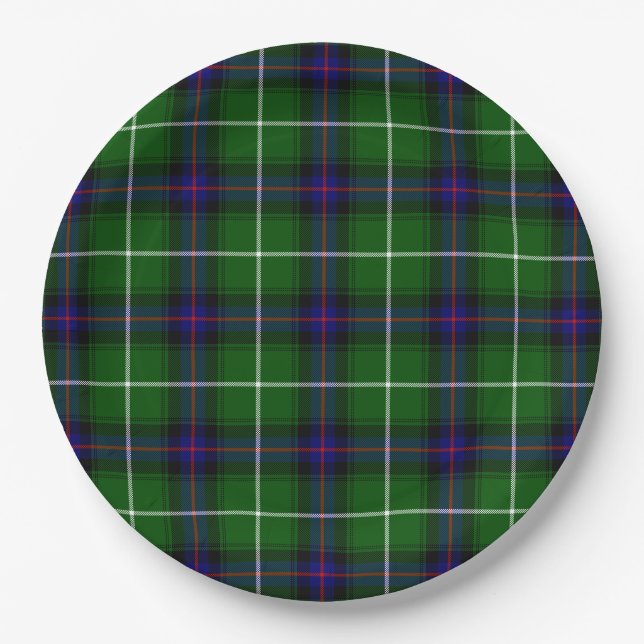 MacDonald tartan green blue plaid Paper Plates (Front)