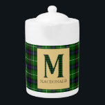 MacDonald Tartan Monogram M  Teapot<br><div class="desc">Handsome design celebrating your Scottish heritage,  features monogram letter M in Clan MacDonald tartan plaid with matching background and customizable text</div>