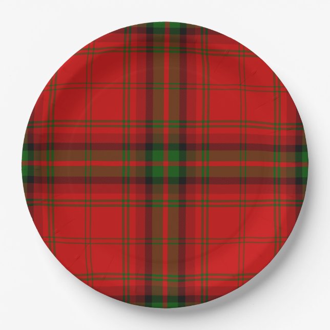 MacDougall tartan red green plaid Paper Plates (Front)