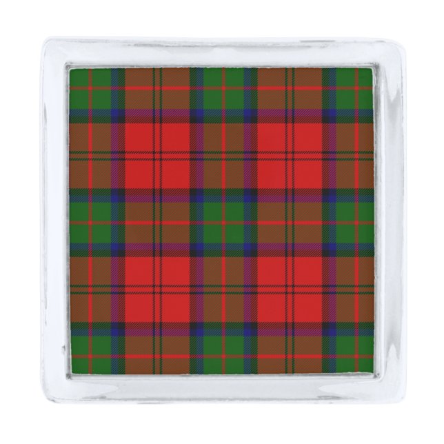 MacDuff tartan red green plaid Silver Finish Lapel Pin (Front)