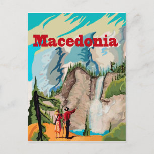 Macedonia, couple on hiking, vintage travel postcard