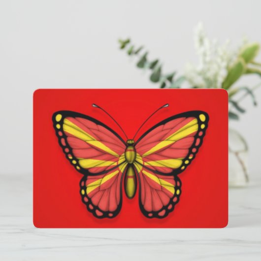 Macedonian Butterfly Flag on Red (Standing Front)