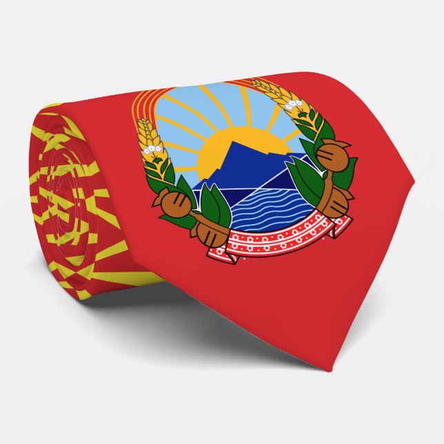 Macedonian Flag & National Emblem, North Macedonia Neck Tie (Rolled)