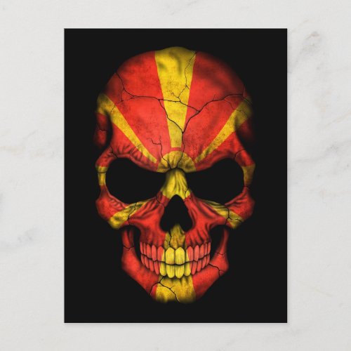 Macedonian Flag Skull on Black Postcard