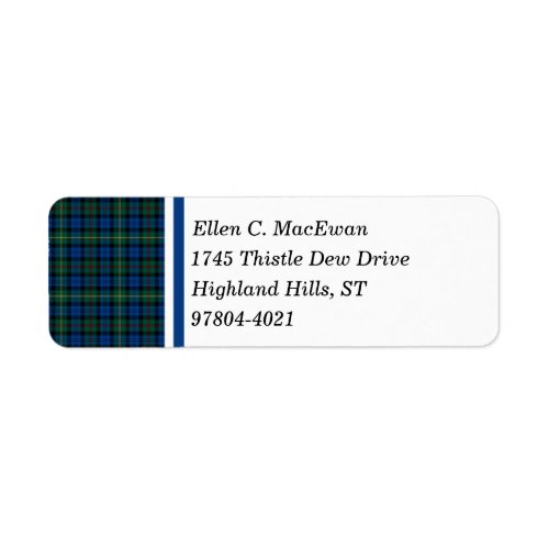 MacEwan Clan Royal Blue and Green Scottish Tartan Label