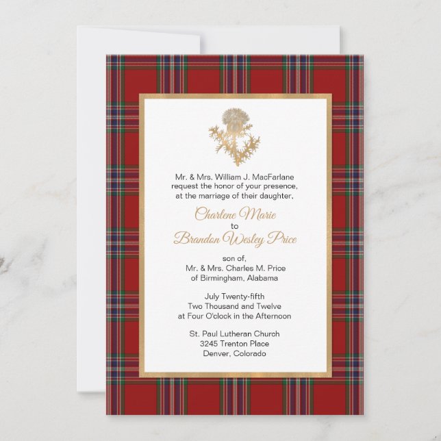 MacFarland Tartan Plaid Thistle Wedding Invitation (Front)