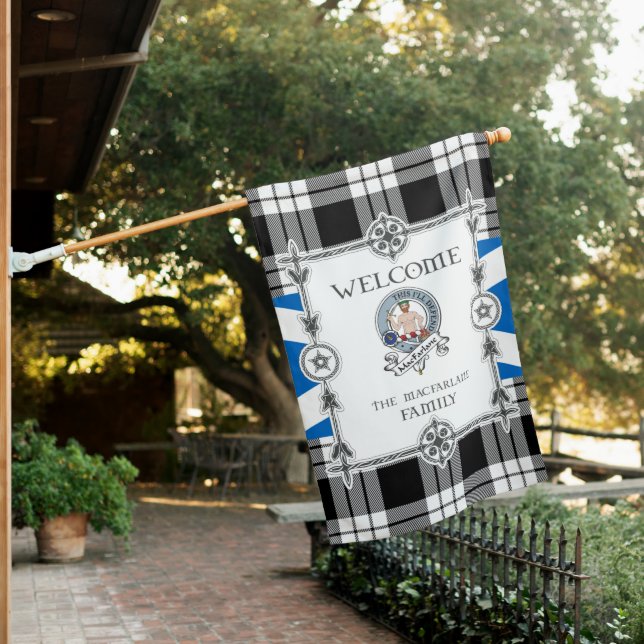 MacFarlane Black & White Tartan Garden Flag - Clan (In SItu)